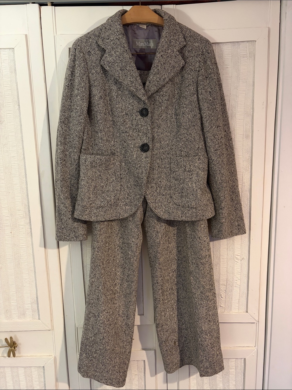 Vintage Max Mara herringbone wool pant suit size 10